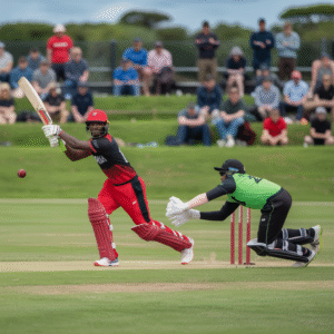 Kenya vs Papua New Guinea at Grainville, cover drive and diving stop