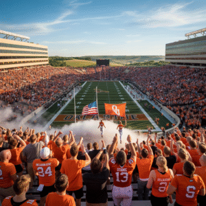 Oklahoma State football players enter Boone Pickens Stadium