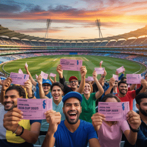 Cricket fans with Asia Cup tickets 2025 .