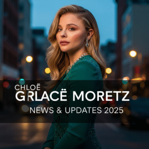 Chloë Grace Moretz and Kate Harrison posing together on a glamorous Hollywood red carpet digital illustration in 2025 with text overlay.