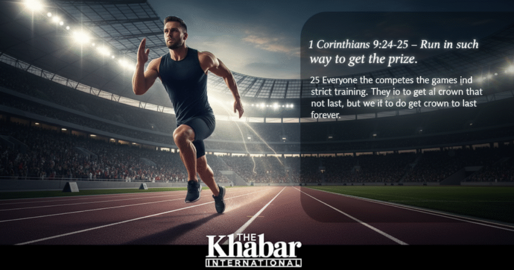 Athlete running the race with purpose inspired by 1 Corinthians 9:24-25.