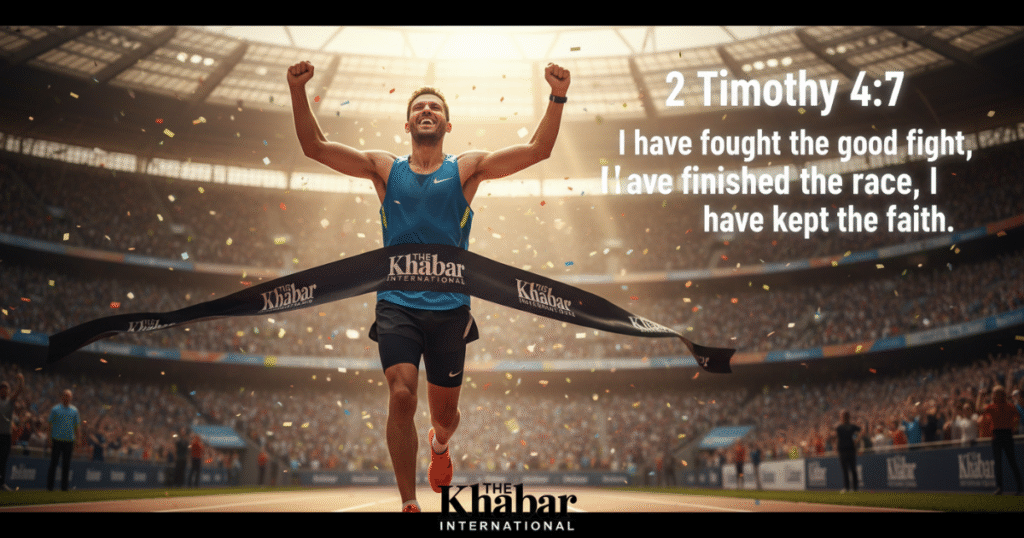 Athlete finishing the race strong inspired by 2 Timothy 4:7.