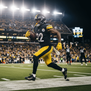 Jaylen Warren runs with the ball for the Pittsburgh Steelers during an NFL game.