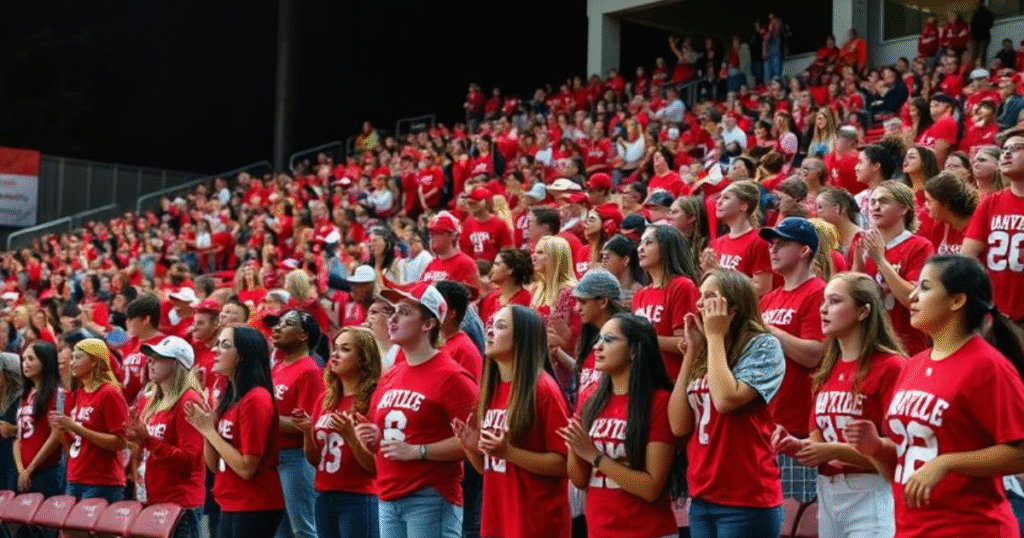 Jamesville DeWitt sports community cheering at a school game with families and students