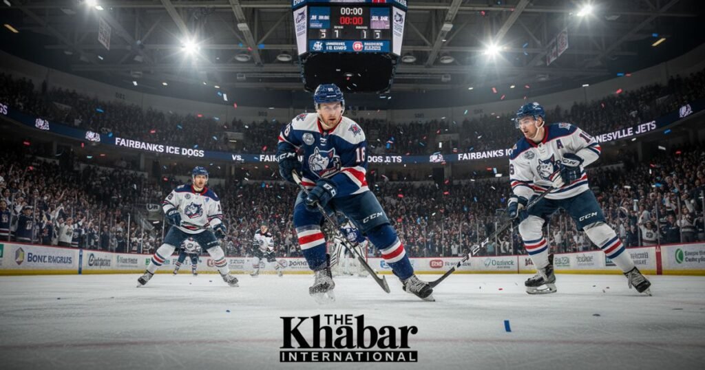 Fairbanks Ice Dogs hockey team in action at Big Dipper Arena.