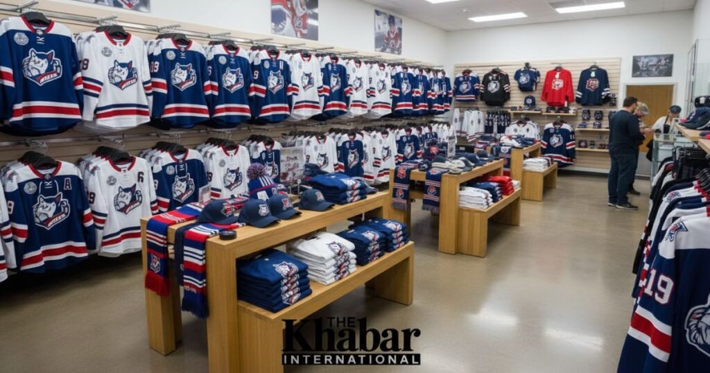 Fairbanks Ice Dogs jerseys and merchandise in store.