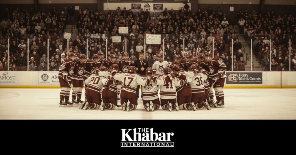 Historic photo of Hockey Ice Dogs team on the rink