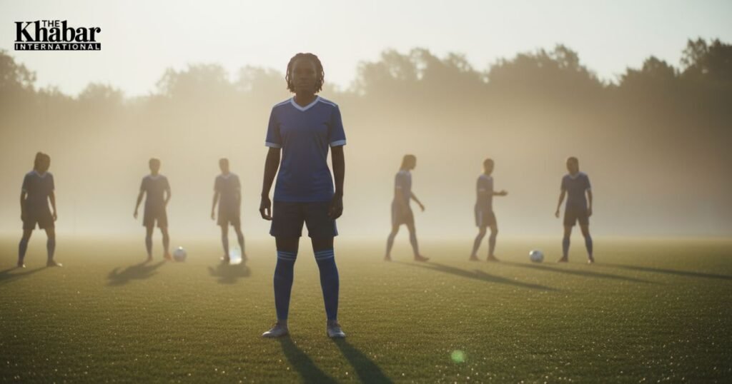 Soccer player showing courage and determination on the field, inspired by Joshua 1:9.