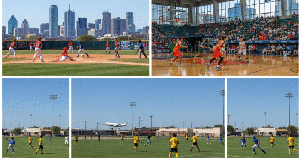 Youth athletes playing sports in Dallas, Frisco, Addison, Allen, and Lewisville under OTC Sports programs.