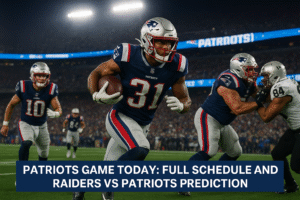 New England Patriots players in action during a game – Patriots game today and schedule updates.