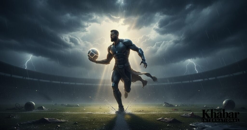 Athlete empowered on the field, symbolizing God equipping for every challenge, inspired by Psalm 18:32-33.