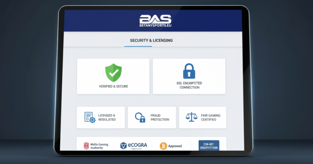 BetAnySports sportsbook emphasizing security and licensing for safe online betting.
