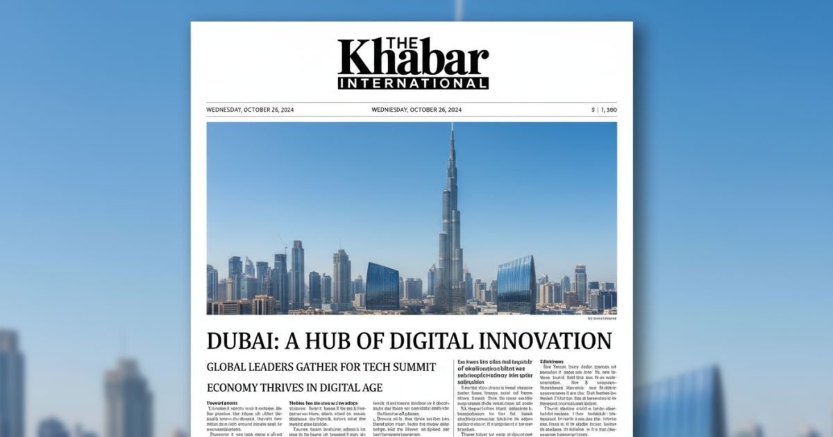 Gulf News front page with Dubai skyline and Burj Khalifa in background.